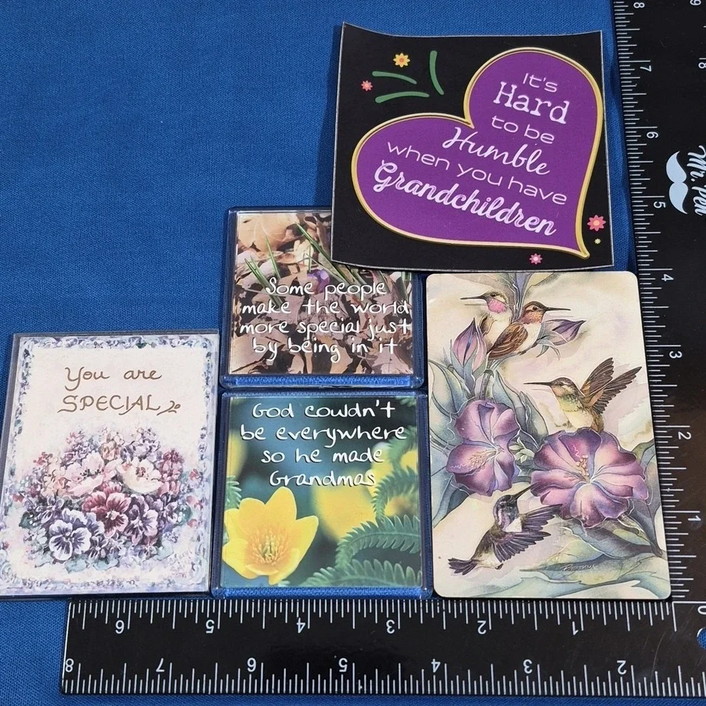 Vintage Fridge Magnets Spring Floral Grandma Grandchildren Lot Of 5